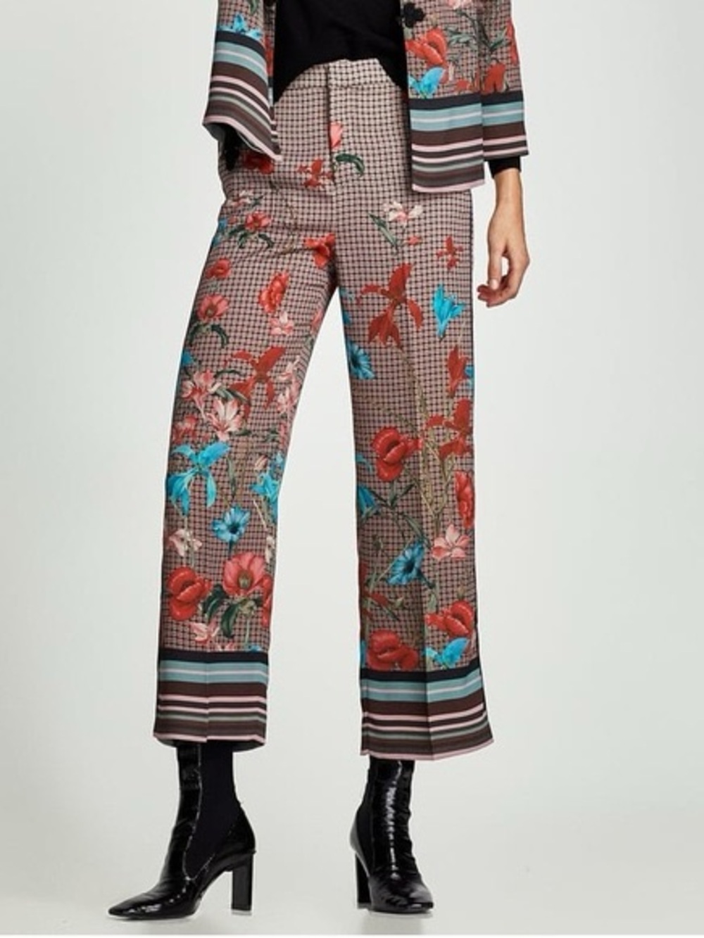 Zara Floral-Print Wide Leg Pants in Pink, Coral & Teal Size Large - Picture 13 of 13